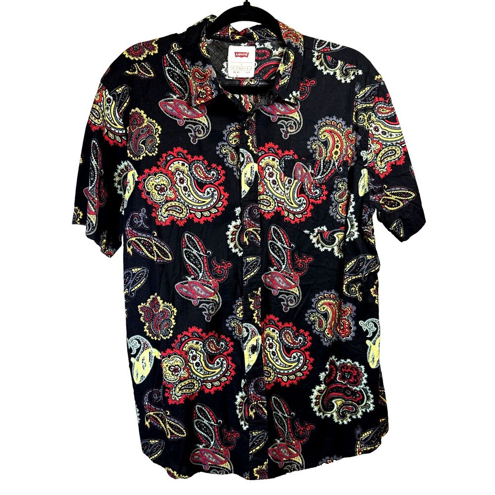 Levi’s Mens Black Paisley Print Button Up Sz L ? Vintage Cotton Short Sleeves